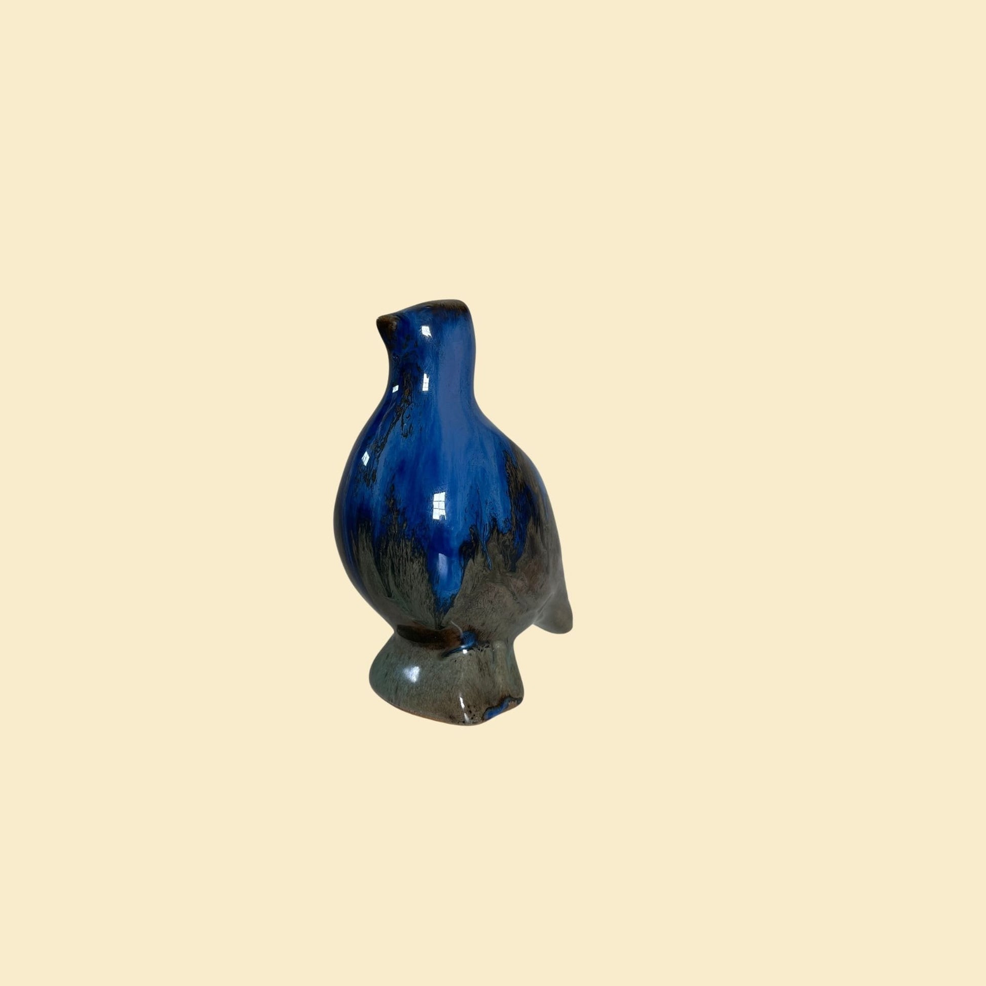 Vintage blue ceramic bird, 1990s blue & grey ceramic bird statue