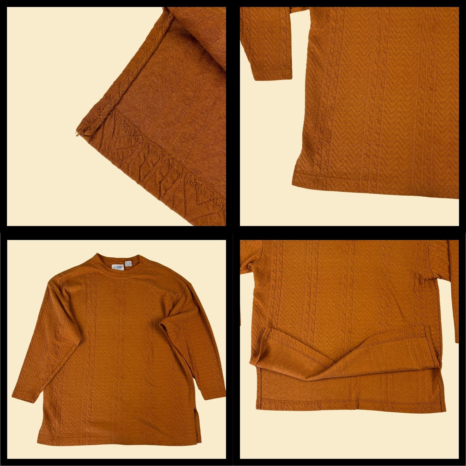 90s orange knit pullover shirt / sweatshirt by OSC Sport, vintage size M burnt orange textured sweater