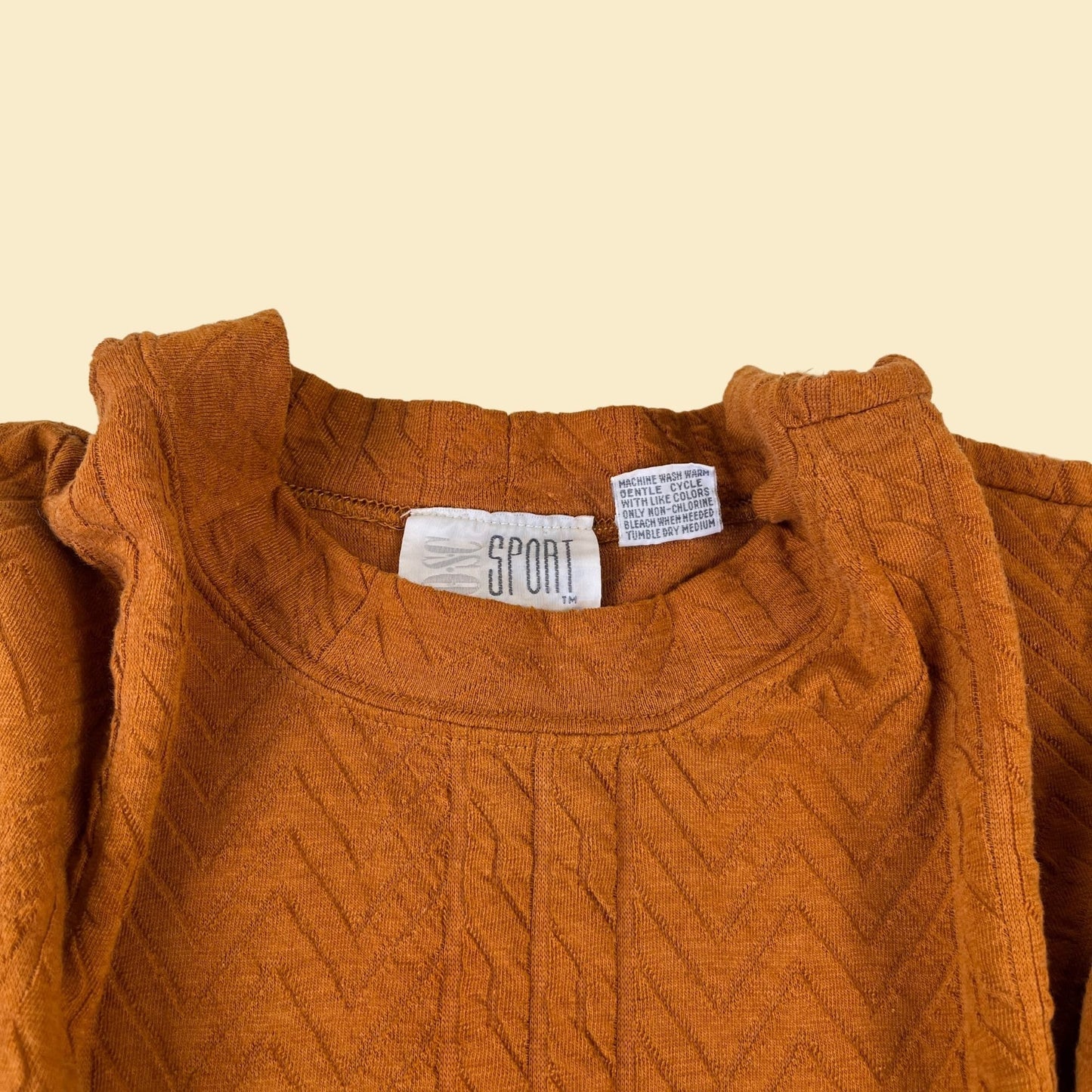 90s orange knit pullover shirt / sweatshirt by OSC Sport, vintage size M burnt orange textured sweater