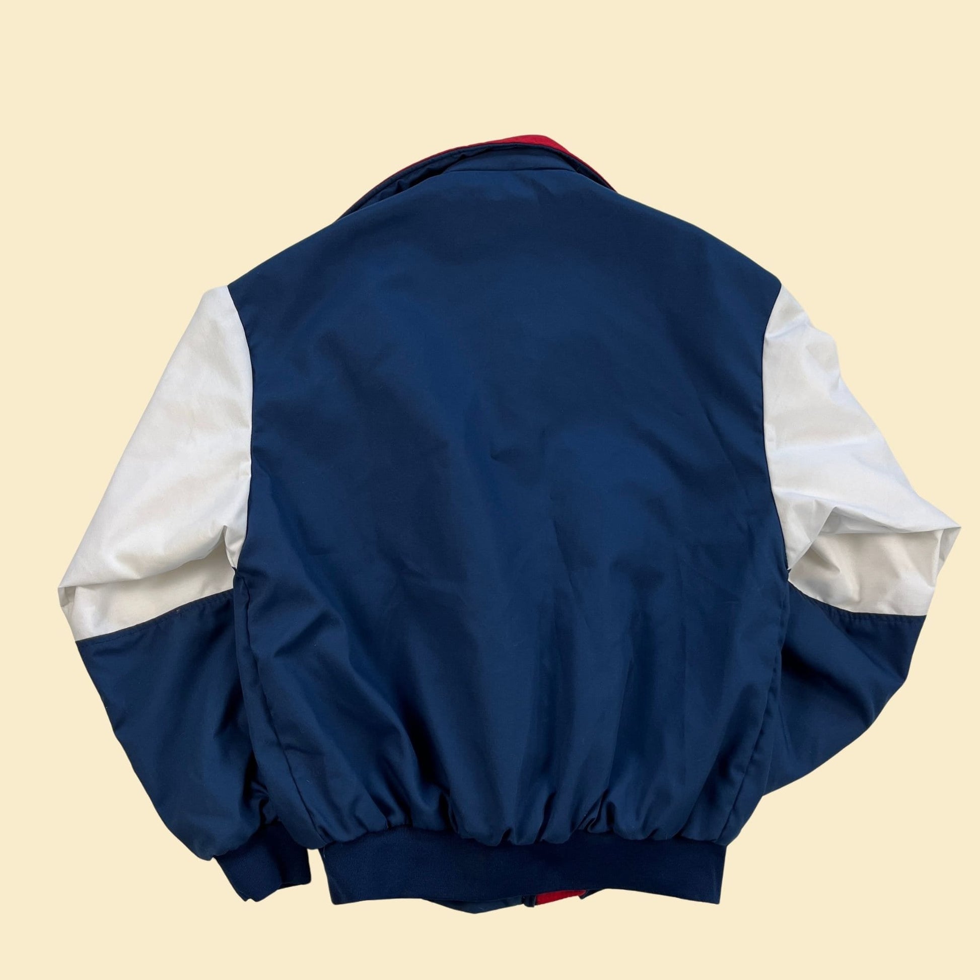 80s colorblock M windbreaker w/ Constar Reserve Louisiana patch, vintage 1980s red, white & blue Dunbrooke jacket