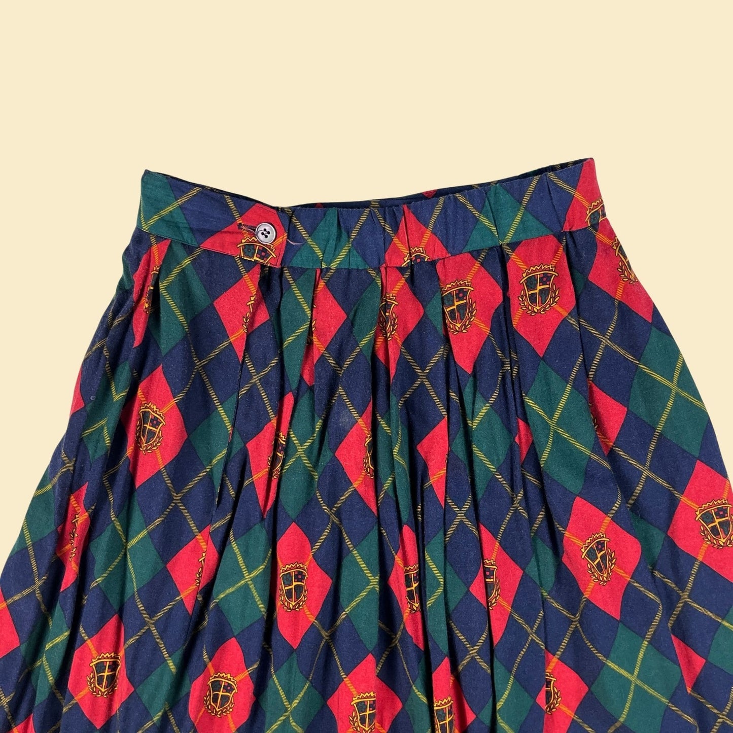 80s argyle / paisley skirt by Koret, size 8 vintage red, green and blue pleated midi skirt