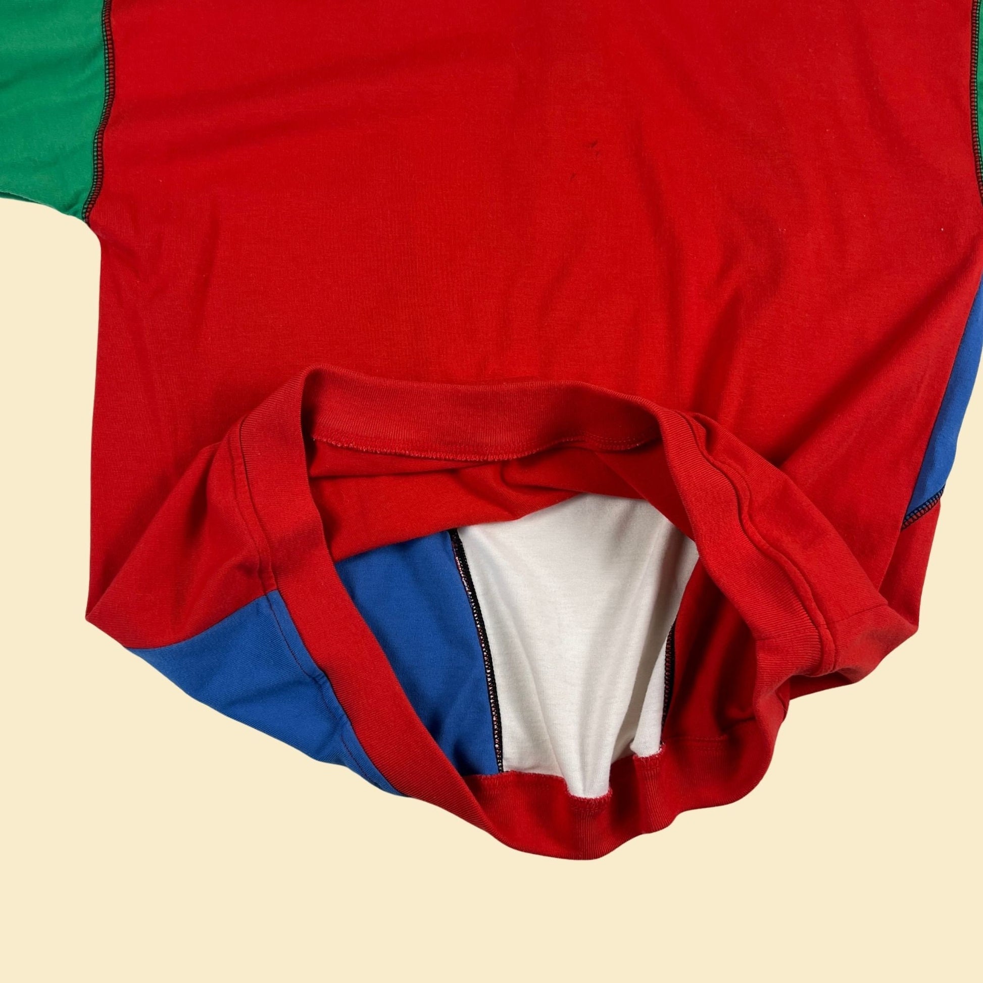 90s colorblock polo shirt, women's M vintage Goola Gong red, green, blue & white short sleeve casual top