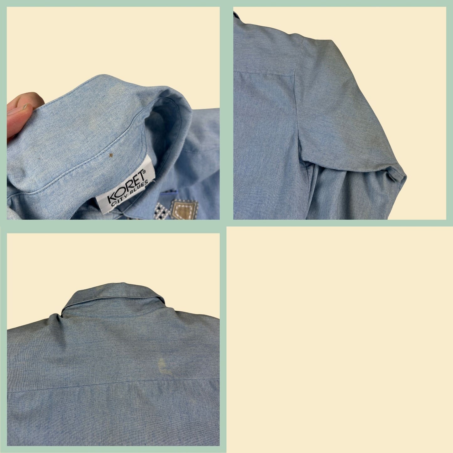 90s embroidered denim shirt, size L vintage Koret City Blues women's button down chambray blouse