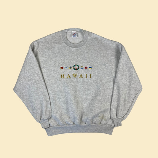 90s Hawaii sweatshirt by Jerzees, size 2X vintage grey embroidered pullover crewneck sweatshirt