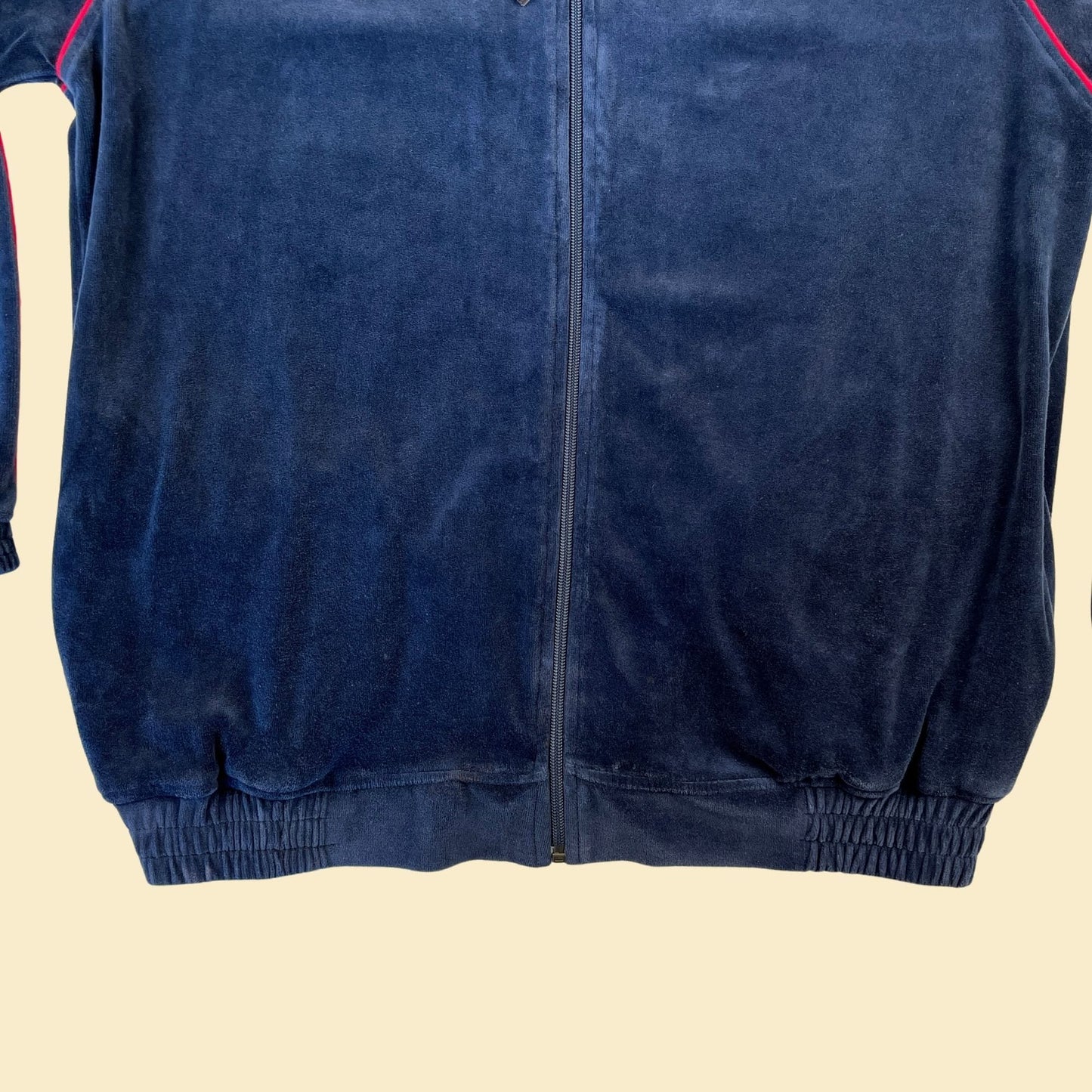 1990s blue velour jacket, vintage size L Perry Ellis America blue & red zip up trainer