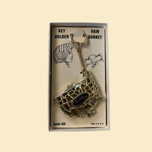 1960s rain bonnet holder & key chain, vintage New Orleans souvenir key ring / holder