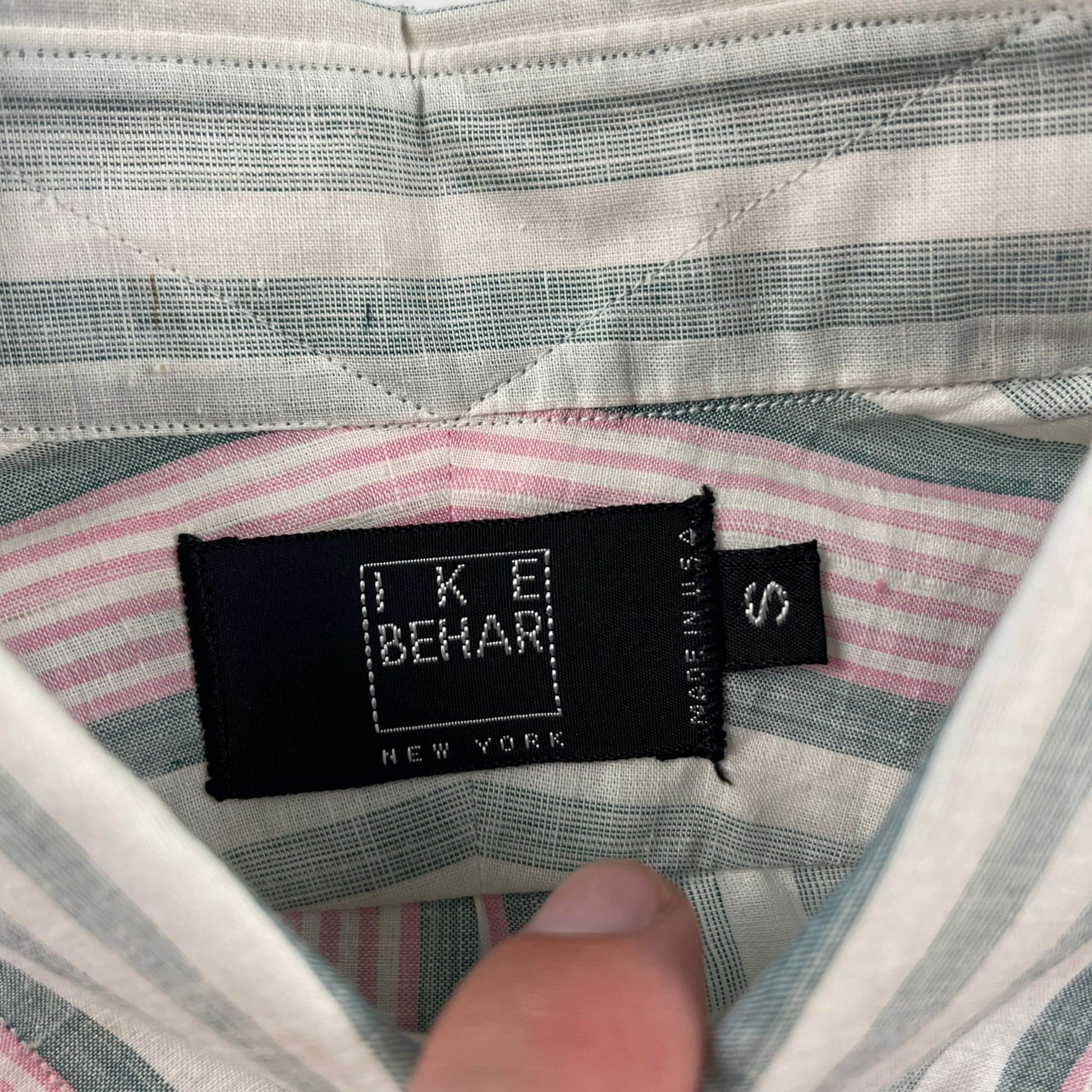 90s Ike Behar linen men's shirt, size S men's striped button down, white & blue