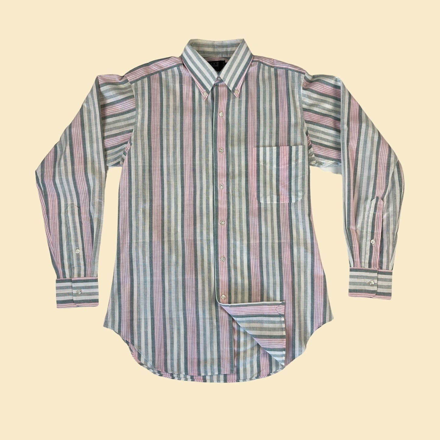 90s Ike Behar linen men's shirt, size S men's striped button down, white & blue